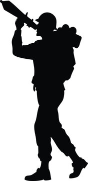 black silhouette soldier aiming rocket launcher clip art preview