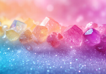 beautiful pastel rainbow-colored background with crystals, salt,