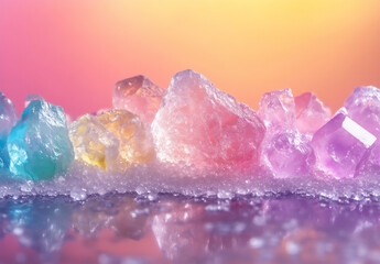 beautiful pastel rainbow-colored background with crystals, salt,
