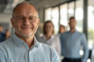 Fototapeta premium Professional portrait of a smiling man with colleagues in a modern office environment