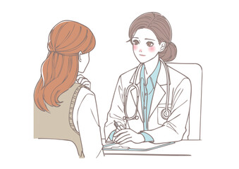 女性患者から詳しく話を聞く女性の医師