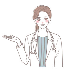 笑顔で手のひらを差し出す女性医師