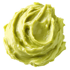 Scoop of creamy avocado spread or guacamole isolated on white background
