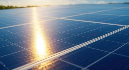 Golden Hour Sunlight Reflecting on Solar Panels Clean Energy Concept