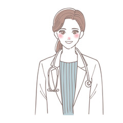 話をする女性医師のイラスト