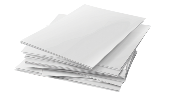 Pile of Blank Papers: A stack of pristine, blank papers, ready for your ideas, projects, and communication. Ideal for showcasing design, message, or creativity.