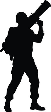 black silhouette soldier holding rocket launcher clip art preview