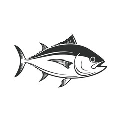 Fototapeta premium Detailed Black and White Illustration of a Tuna Fish with Fins and Scales. Vector illustration. Generative Ai