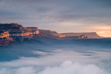 Golden sunlight on the misty morning (Sau Reservoir, Spain)