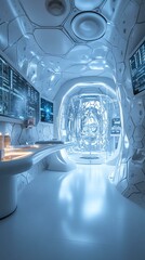 Futuristic lab with sleek, modern design.