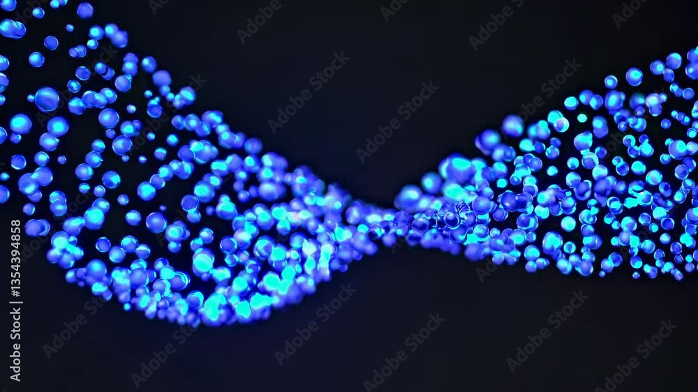 Poster abstract video of glowing blue spheres in motion, captured from a low-angle perspective, creating a 