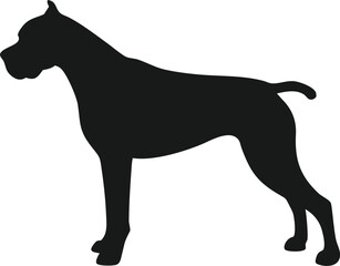 A simple, clean silhouette of a dog, likely a Cane Corso, presented against a pure white background.