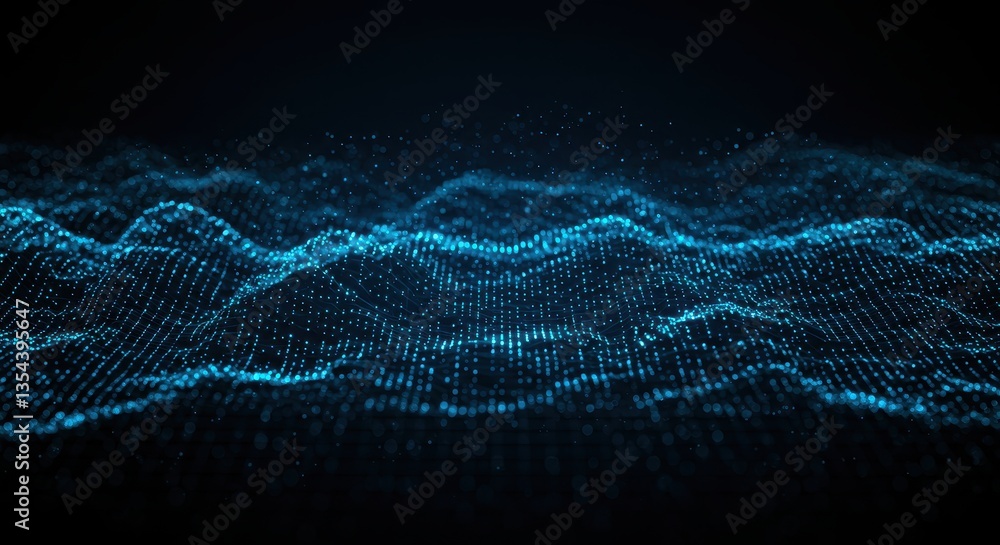 Poster a blue toned visualization of financial data waves with fluctuating lines on a grid