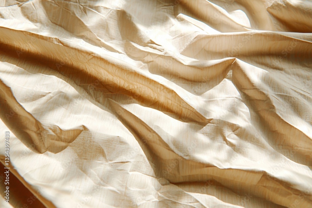 Poster sunlight casts shadows on wrinkled textured paper creating a dramatic and warm ambiance in soft tone