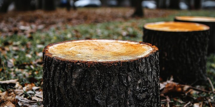 Deforested area with tree stumps shows habitat loss and environmental impact in nature