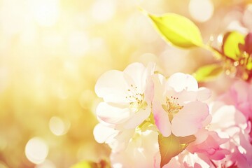 Fototapeta premium Delicate Cherry Blossom in Golden Sunlight: Natures Springtime Elegance.