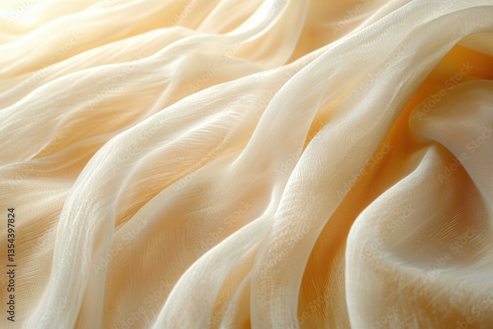 Poster soft flowing beige fabric with gentle folds and sunlight creating a delicate product display backgro