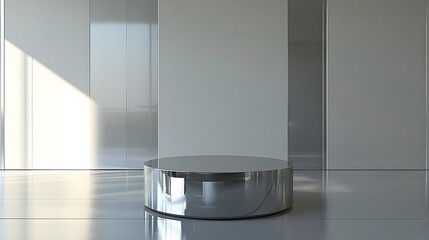 60. A modern chrome podium with a reflective surface, perfect for a stylish tech display
