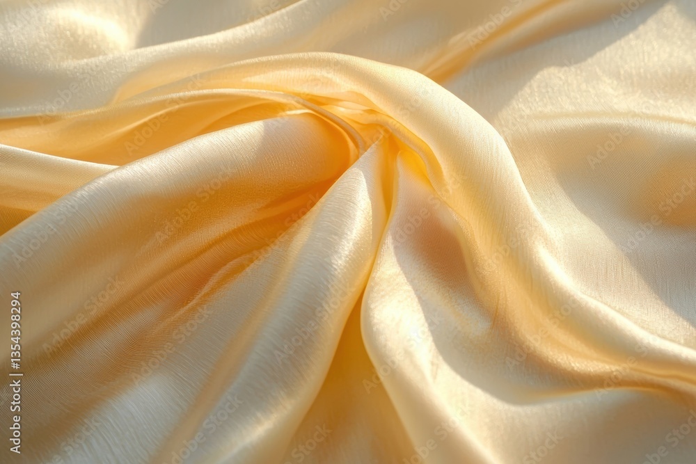 Poster soft flowing beige fabric with gentle folds illuminated by sunlight creates an elegant display backg
