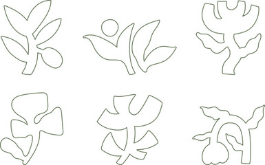 Set of botanical in simple linear hand drawn style. Plant hand drawn vector illustration.