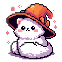pixel art pixel art of white cat illustration 