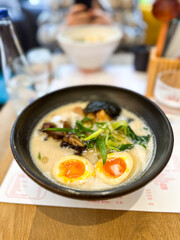 Tonkotsu Ramen Ramen in white milky, pork based soup.