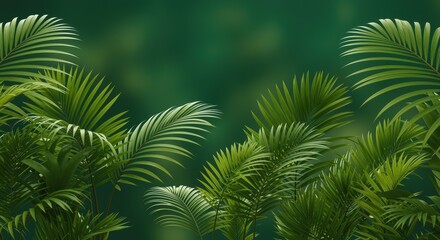 A stunning arrangement of lush green palm leaves creates a vibrant, tropical atmosphere, perfect for backgrounds and interior design projects that evoke relaxation and vitality.