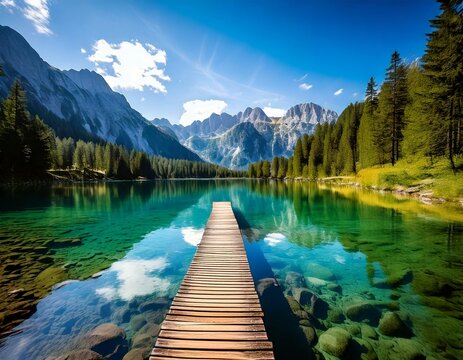 Idyllischer Bergsee mit Holzsteg &ndash; Naturparadies f&uuml;r Sommerurlauber
