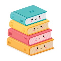 Colorful stacked books with cheerful faces, perfect for children's education and creative learning themes.