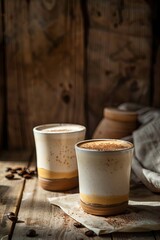 Two coffees on a wooden board