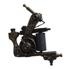 Antique Brass Tattoo Machine: Coil Tattoo Gun transparent background png generated ai