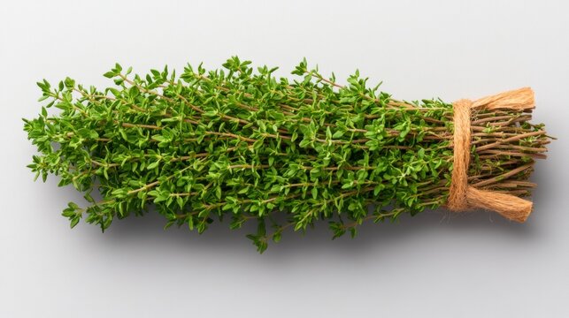 Fresh bunch of thyon spica herb separated on a dark background showcasing its green color and culinary uses