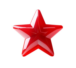 Realistic isolated glossy red star. Bright toy plastic design shiny 3d, vibrant color tones. Abstract cover illustration. Backdrop, banner. Holiday childish fun.