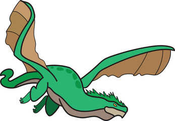 Green Dragon Flying with Brown Wings
