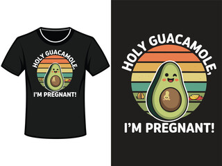 A humorous graphic t-shirt design featuring a stylized avocado with a happy expression, depicted as pregnant