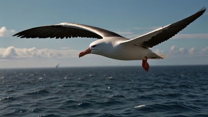 Fototapeta premium Seabird in flight over ocean (3)