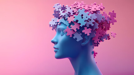 Blue Face with Pink and Purple Puzzle Pieces