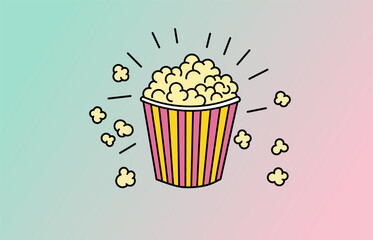 Soft and aesthetic illustration of a bucket with fluffy popcorn spilling slightly over the top. Perfect for a food-themed design with minimal background.