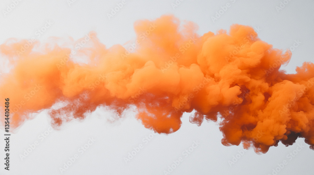 Poster a vibrant orange smoke cloud against a light background creating an abstract visual effect design