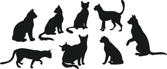 Simple Black Cat Silhouettes in Various Poses