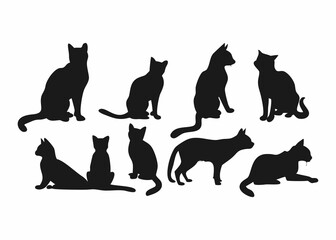 Simple Black Cat Silhouettes in Various Poses