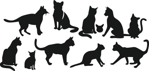 Simple Black Cat Silhouettes in Various Poses