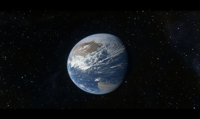 Fototapeta premium Earth from Space, Visible Clouds, Starry Night Background. Possible use Educational, scientific, or inspirational display 