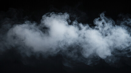 Fototapeta premium A horizontal cloud of white smoke against a stark black background in a studio shot