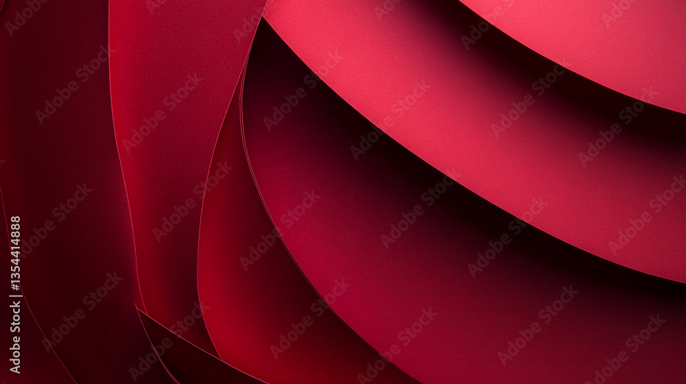 Poster abstract red paper curves creating a dynamic and flowing design with shadows and light interplay thr