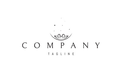 Vector logo with an abstract image of a flower in a bowl with stars above it.