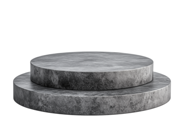 Realistic stone textured two-tier podium for product display on a transparent background.
