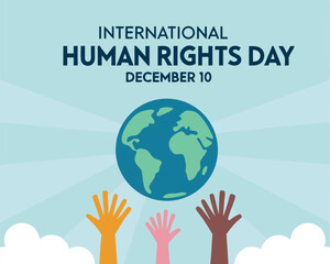 International Human Rights Day Banner with Earth and Diverse Hands.
