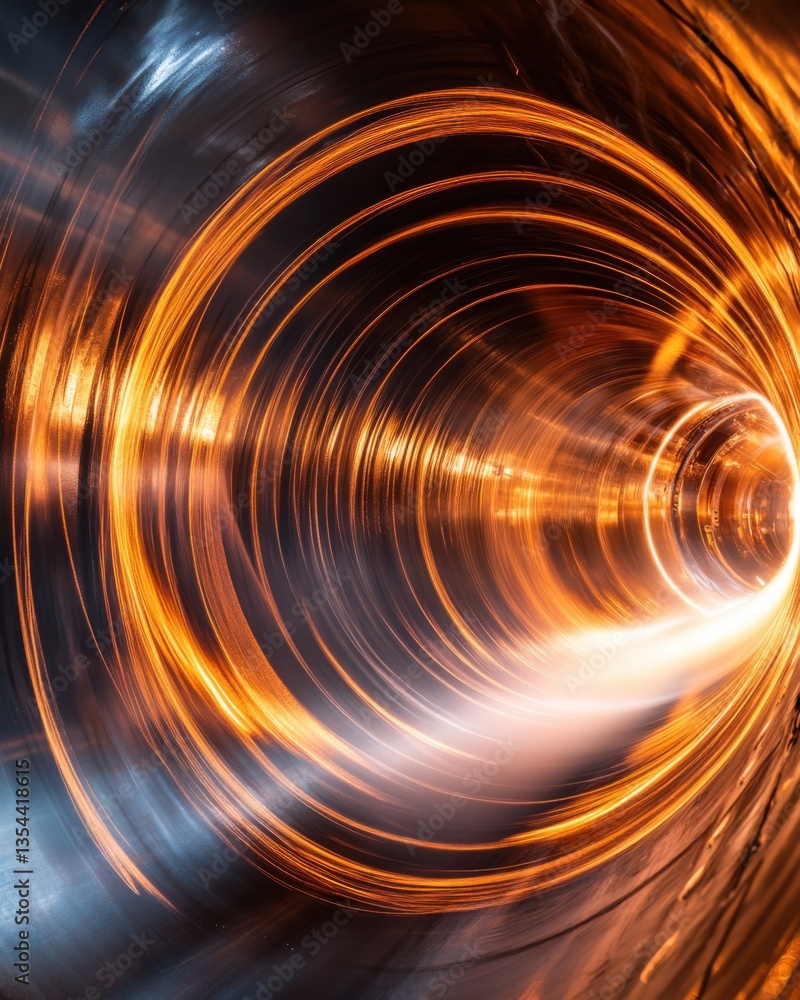 Poster abstract glowing orange tunnel with circular light patterns