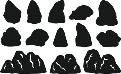 This grayscale illustration depicts a landscape featuring various sized, textured rocks.